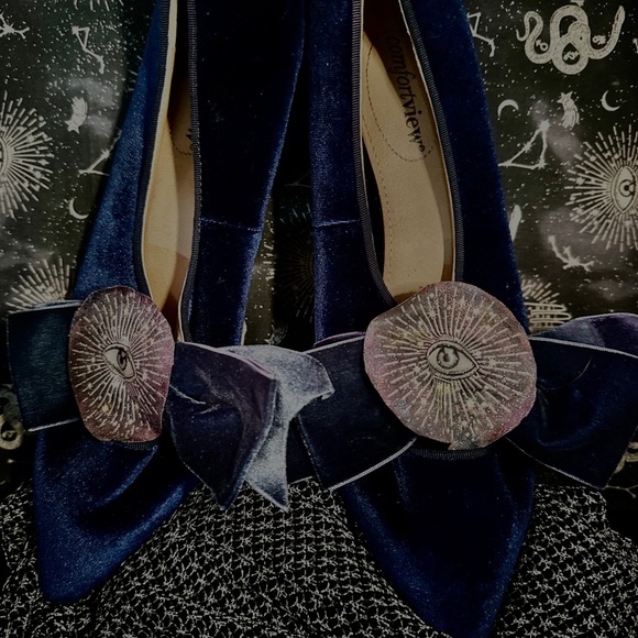 My altered eyes ooak Comfortview Slip On BALLET Flats BOW SAPHIRE VELVET - Picture 10 of 11